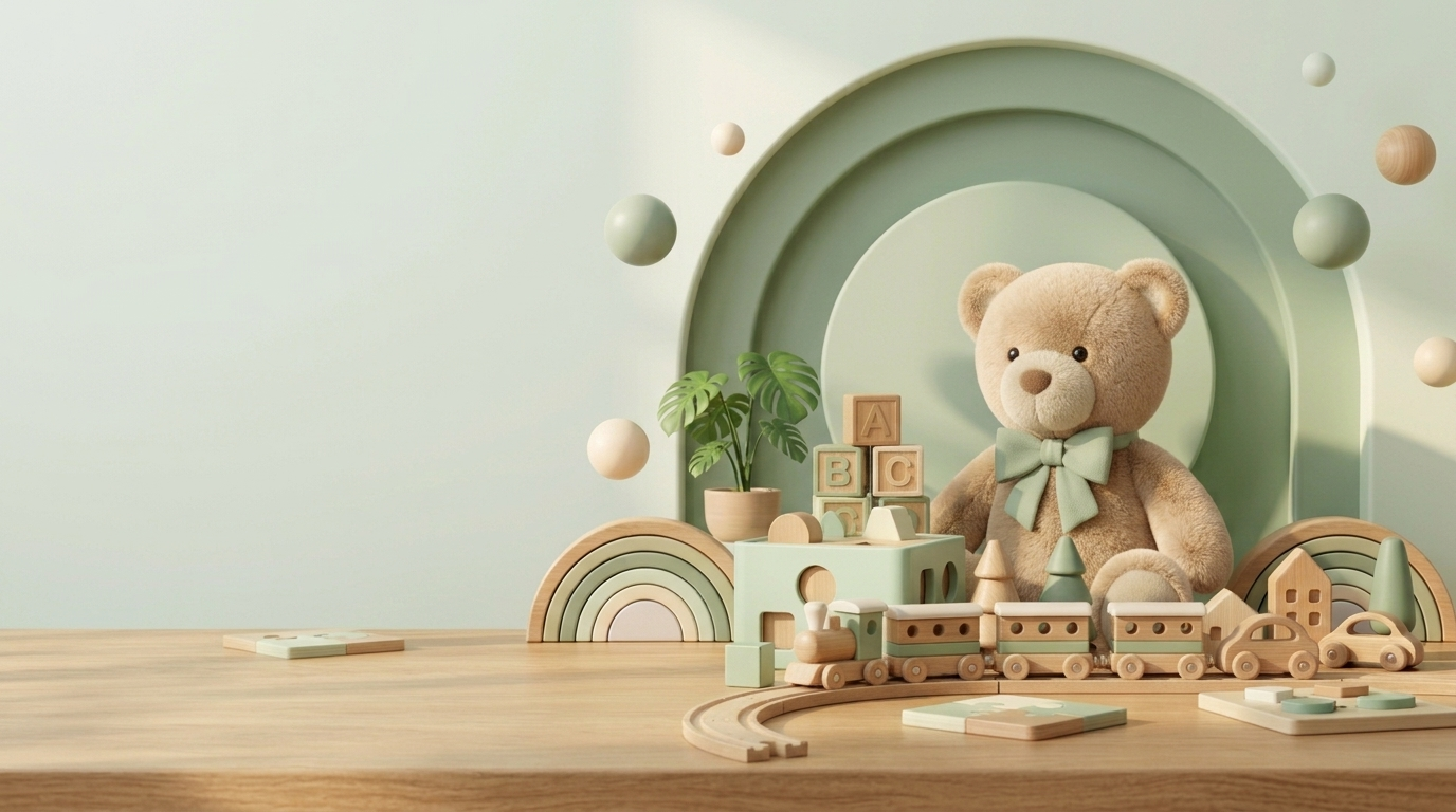 Plush Teddy Bear with Wooden