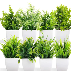 Dekorly Artificial Potted Plants, Artificial Plastic Eucalyptus Plants Small Indoor Potted Houseplants, Small Faux Plants for Home Decor Bathroom Office Farmhouse (Set 0F 8)