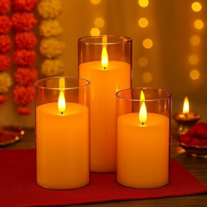 SATYAM KRAFT 1 Set (3 Pcs) LED Tea Light Candles | Flameless, Smokeless, Unscented | for Gifting, Home Decor, Room Decoration Lights, Balcony & Festival, Wedding Decoration