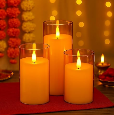 SATYAM KRAFT 1 Set (3 Pcs) LED Tea Light Candles | Flameless, Smokeless, Unscented | for Gifting, Home Decor, Room Decoration Lights, Balcony & Festival, Wedding Decoration