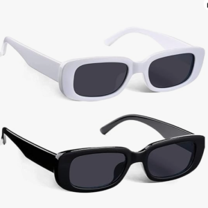 ARZONAI Rectangle Non-Polarized Sunglasses Combo of 2 Pcs for Women Retro Fashion Non-Polarized Sunglasses UV 400 Protection Square Frame Eyewear (Black and White), Large