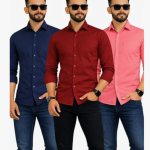Men’s Polycotton Shirt Combo Pack of 3 | Regular Fit Casual & Formal Shirts for DailyWear | Wrinkle Resistant & Breathable Men’s Shirt